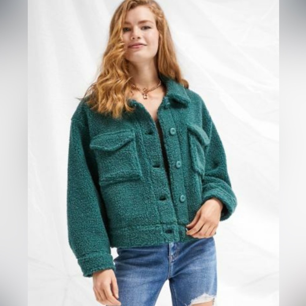 American Eagle Sharm Dark Teal Teddy Jacket. Size S